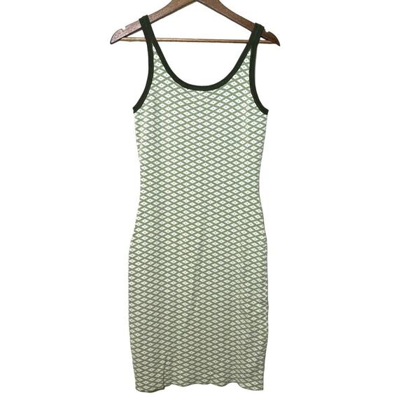 Cider Dress Womens Medium Knit Geometric Midi Sleeveless Green and White Tank - Picture 3 of 5